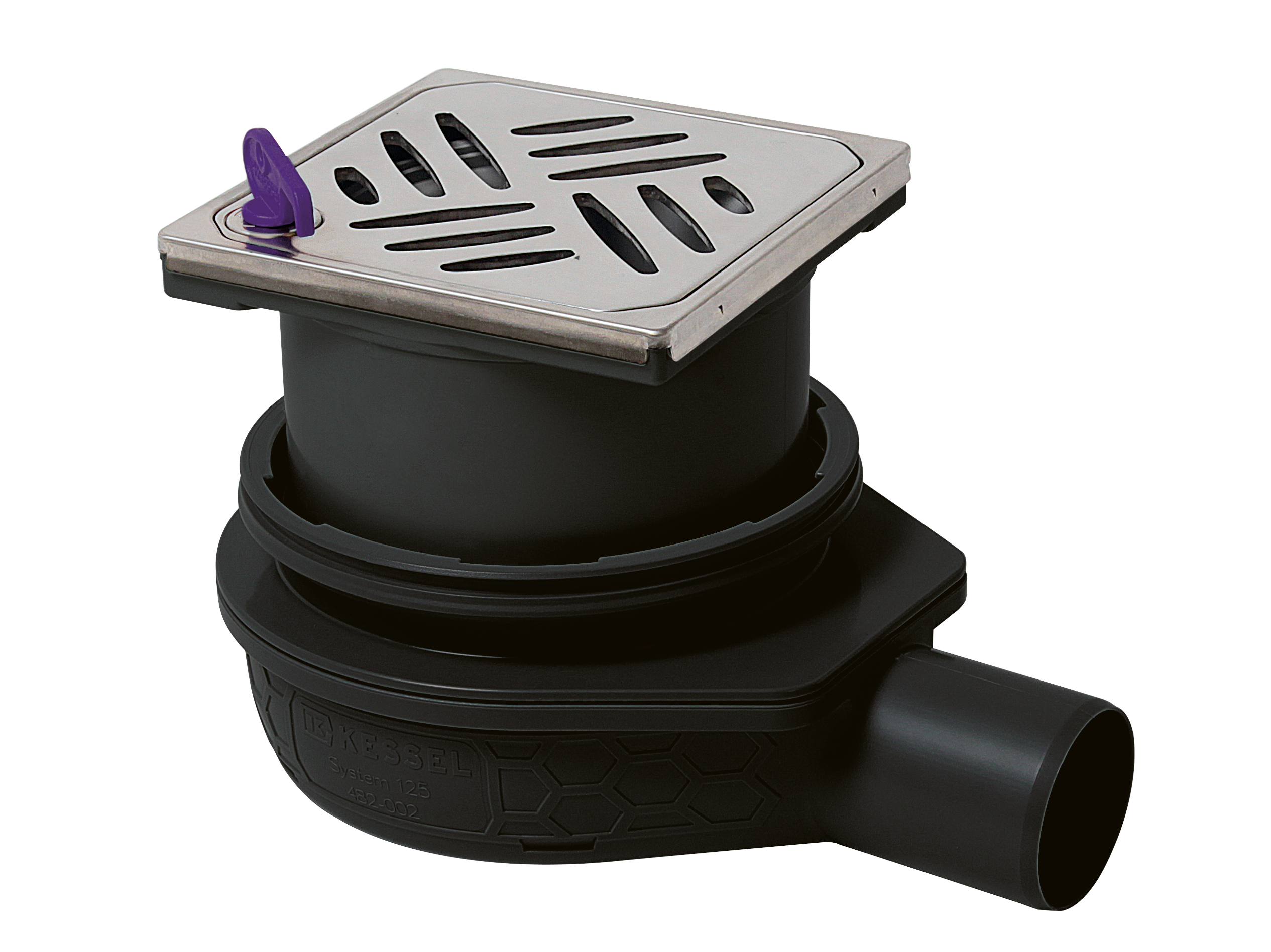Wpust łazienkowy „Der Ultraflache 79” DN 50 z kratką design Kessel, systemem Lock&Lift i syfonem Megastop