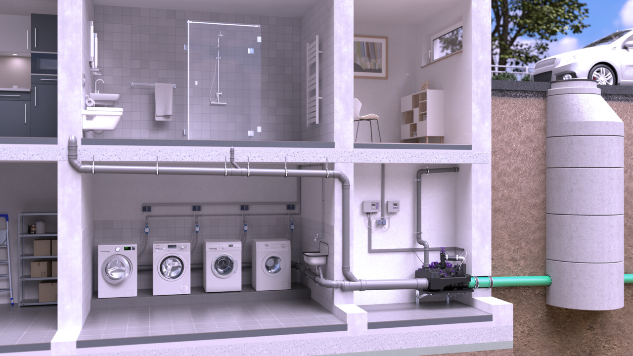 Przykład montażu przepomopowni hybrydowej <em>Ecolift L</em> w budynku wielorodzinnym Przykład montażu przepomopowni hybrydowej <em>Ecolift L</em> w budynku wielorodzinnym