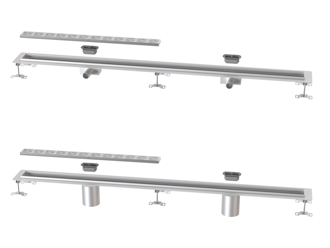 Designerska rynna skrzynkowa Ferrofix z dwoma pionowymi lub poziomymi odpływami Designerska rynna skrzynkowa Ferrofix z dwoma pionowymi lub poziomymi odpływami