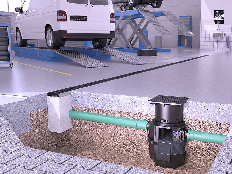 Separator oleju w warsztacie samochodowym Separator oleju w warsztacie samochodowym