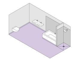 Łazienka w domu z wanną bez prysznica oraz z kabiną prysznicową na poziomie podłogi bez przegrody. Łazienka w domu z wanną bez prysznica oraz z kabiną prysznicową na poziomie podłogi bez przegrody.