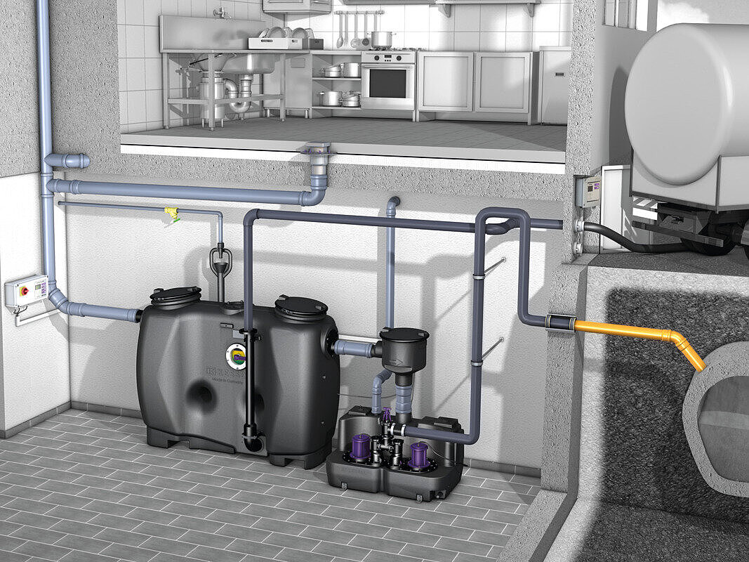 Przestawienie zabudowy separatora tłuszczu EasyClean free Standard, NS 2 - 10