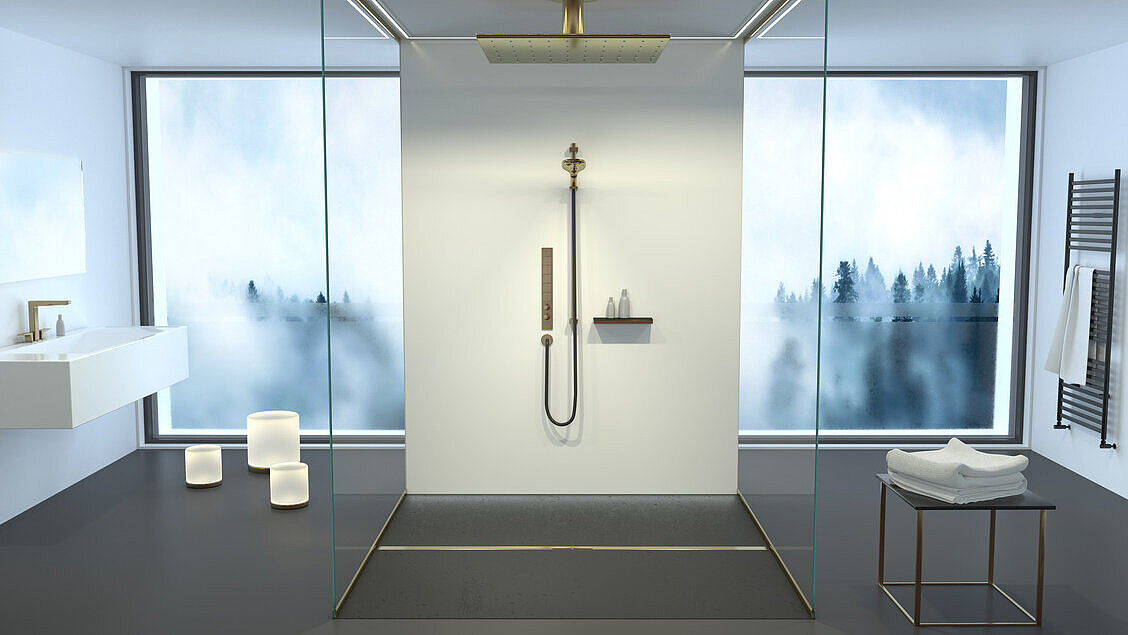 Odwodnienie liniowe do indywidualnego projektowania łazienki z odpływem prysznicowym liniowym Linearis Infinity